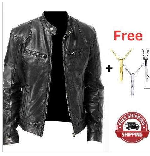 Men's Gentleman's Warm Zipper Cardigan - PU Leather Pocket Decorated Coat