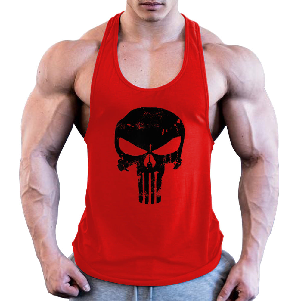 Men's Retro Skull Print Wide Shoulder Tank Top - Vintage Style