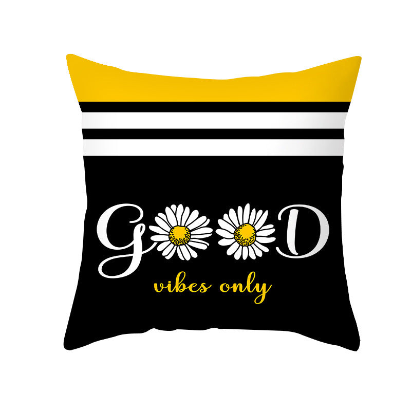 Modern Yellow Daisy Flower Cushion Cover - Creative Letter Print Pillow Case for Home