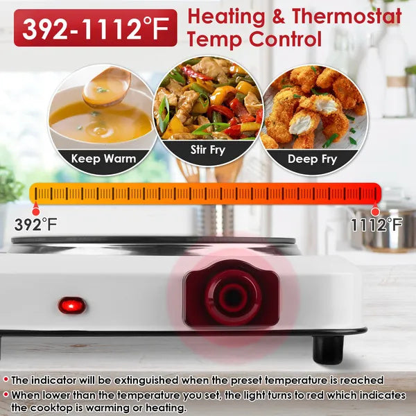 1200W Electric Infrared Single Burner Portable Heating Hot Plate Stove Countertop RV Hotplate With 7.5' Glass Cooktop Stepless Temperature Adjustments For Home RV Camp
