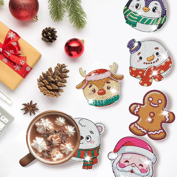 6 Packs Christmas Rhinestone Art Coasters with Holder - 5D DIY Set