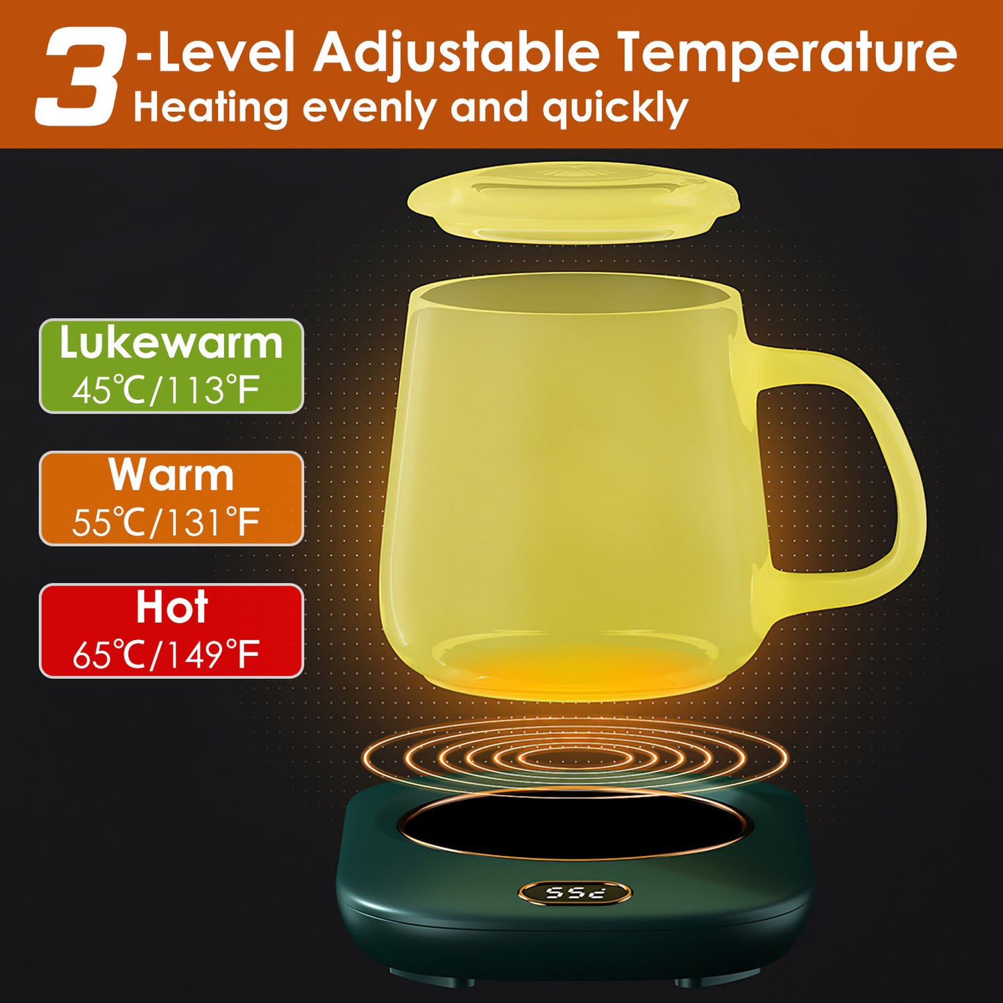 USB Coffee Mug Warmer - 3 Temperature Settings with Auto Shut-Off for Office & Home