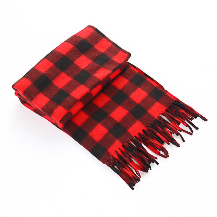 Unisex Black & White Plaid Thermal Scarf - Plus Size Winter Wrap