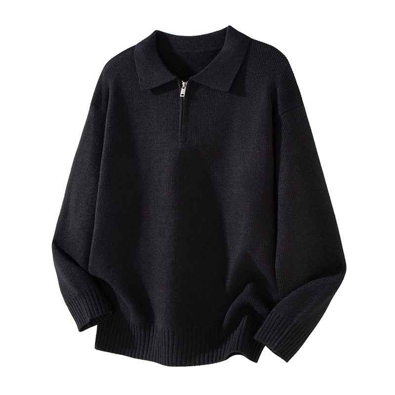 Turn-down Collar Half-zip Sweater Loose Commuting Knitwear