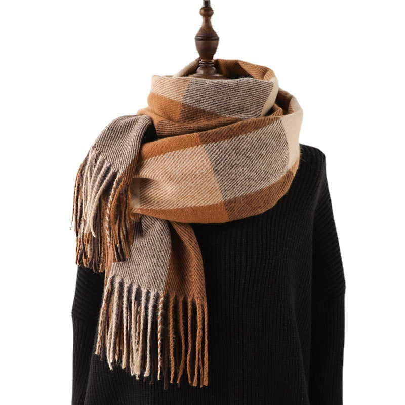 Korean Style Contrast Color Artificial Cashmere Scarf - Women's New Winter Scarf
