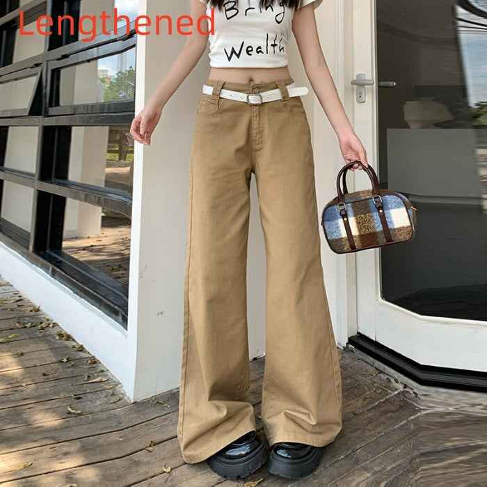 Niche High-end Latte Brown Solid Color Loose Wide-leg Mid-rise Comfortable Floor-dragging Pants