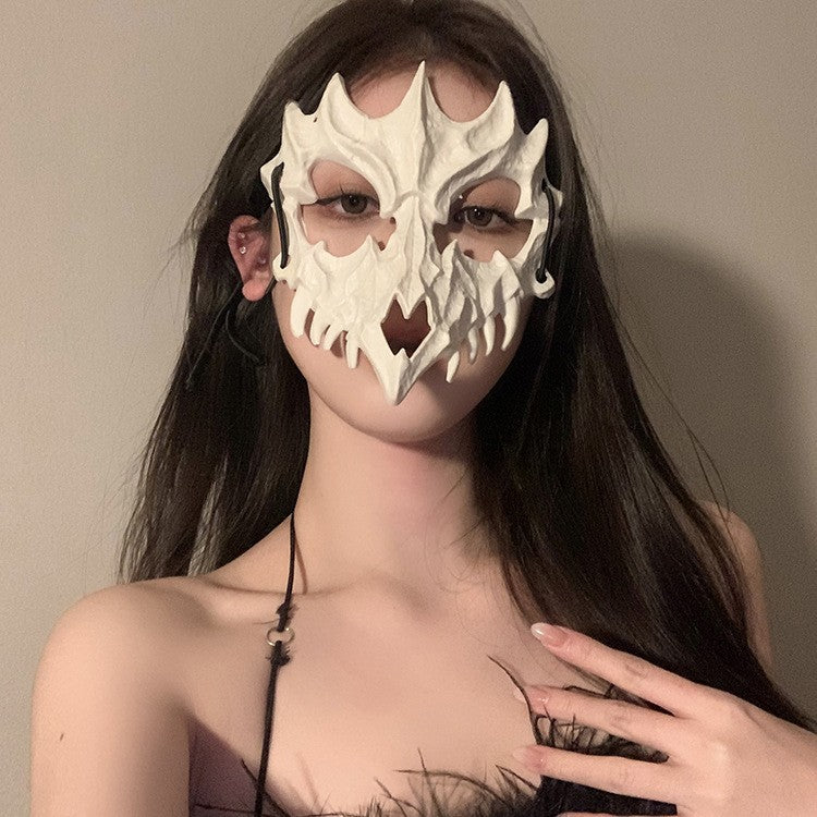 Halloween Half Face Mask - Werewolf White Design