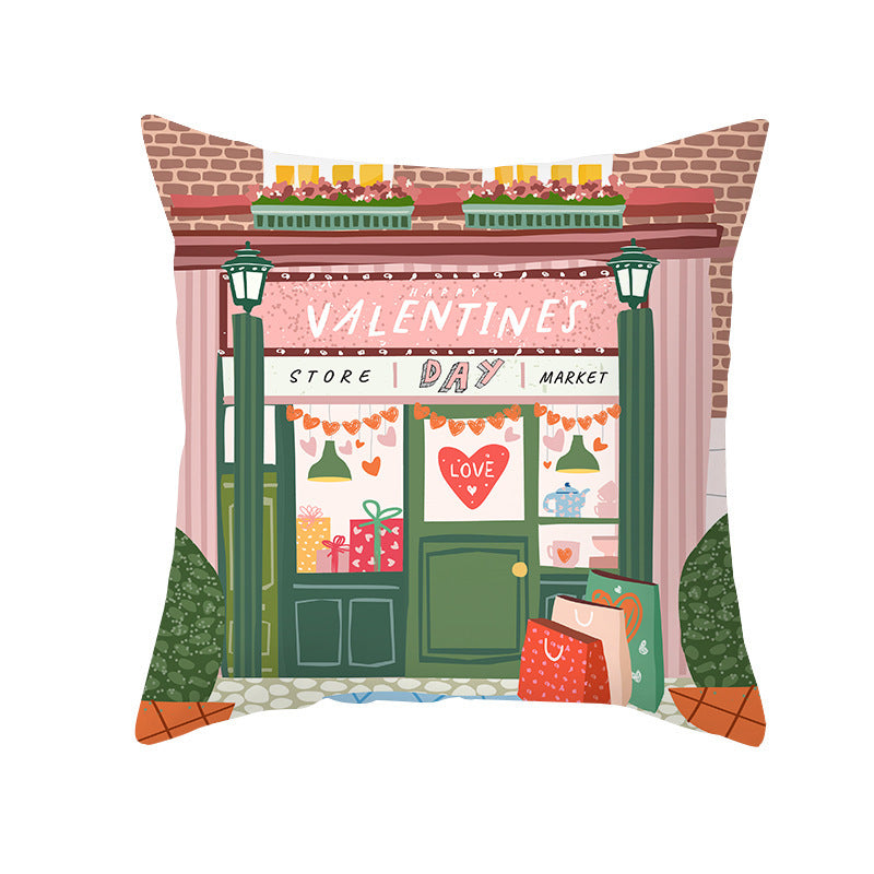 Valentine's Day Peach Skin Printed Cushion Cover - Romantic Living Room Bedroom Decoration