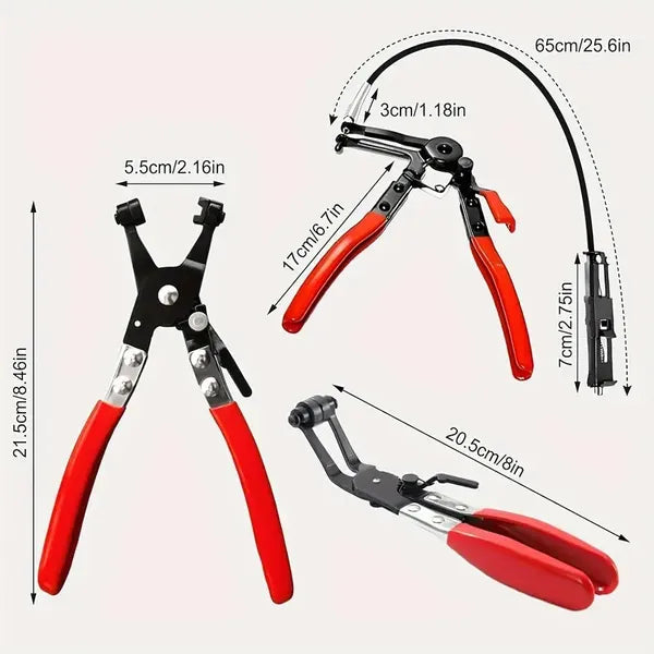 3Pcs Hose Clamp Pliers Remover Kit With Long Reach Wire Spring Hose Clamp Pliers - For Automotive Coolant Radiator Heater And Water Hose - For Mechanics & DIY Enthusiasts - Ideal For Repairing & Repla