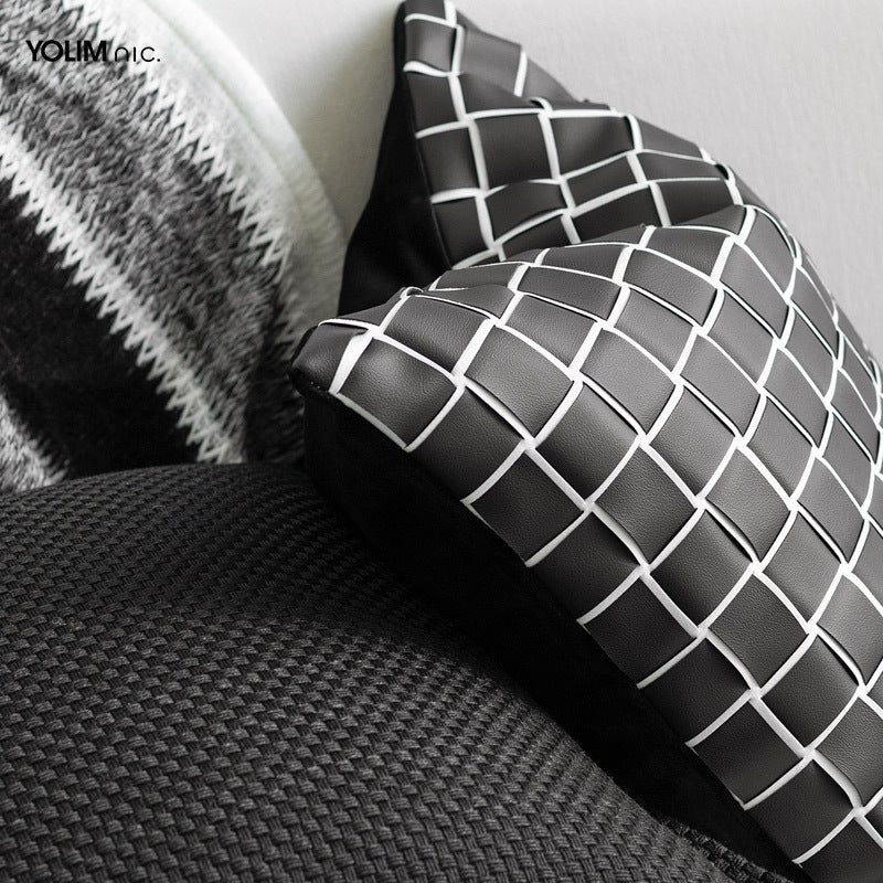 Black And White Pillow Sofa Cushion Cotton Hemp Woven Leather Simple Modern