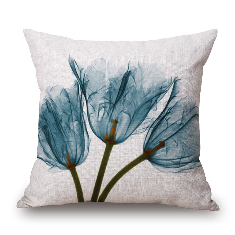 Blue Tulip Linen Pillow Cover Car Home Sofa Cushion