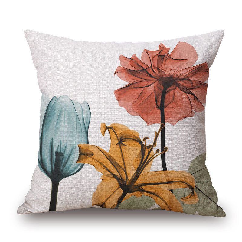 Blue Tulip Linen Pillow Cover Car Home Sofa Cushion