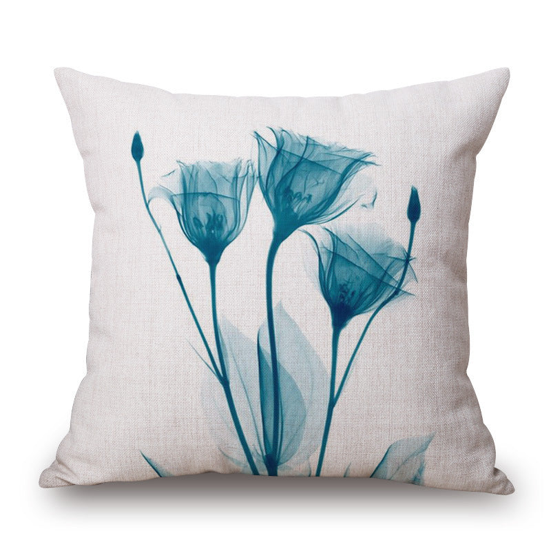 Blue Tulip Linen Pillow Cover Car Home Sofa Cushion
