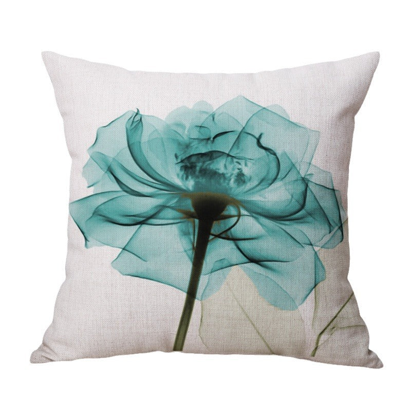 Blue Tulip Linen Pillow Cover Car Home Sofa Cushion