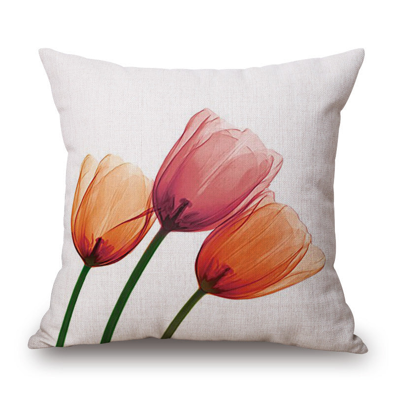 Blue Tulip Linen Pillow Cover Car Home Sofa Cushion