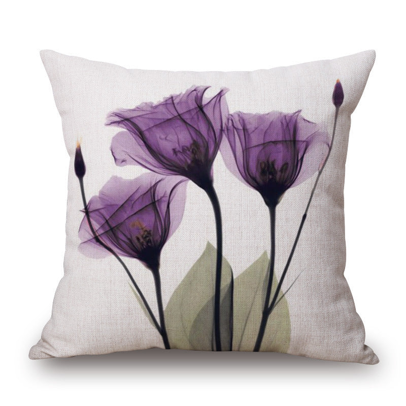 Blue Tulip Linen Pillow Cover Car Home Sofa Cushion