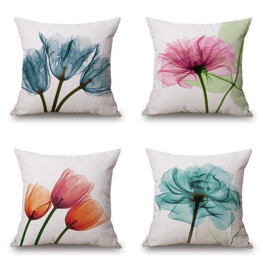 Blue Tulip Linen Pillow Cover Car Home Sofa Cushion