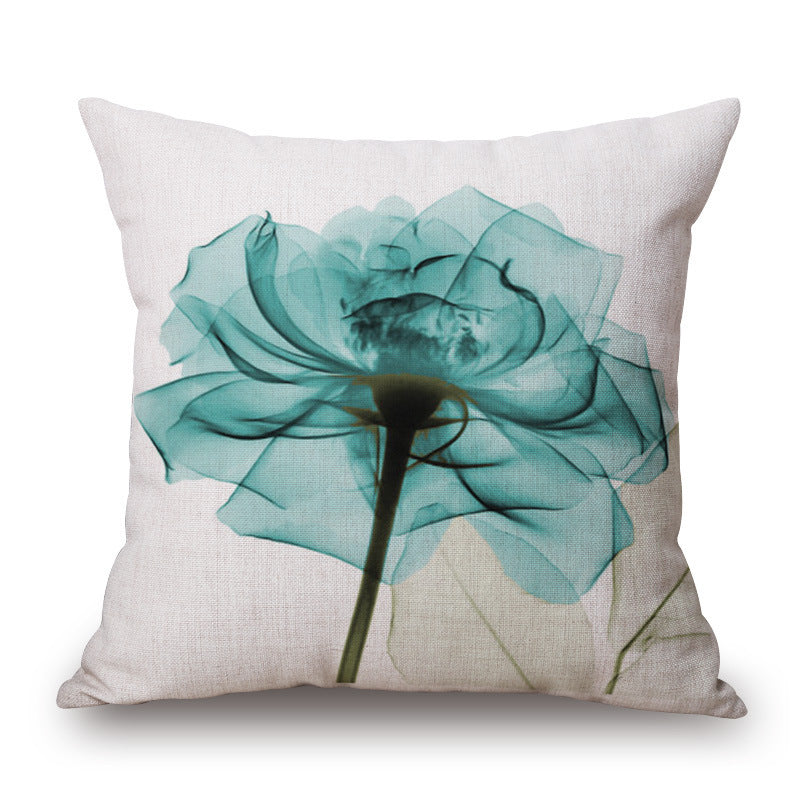 Blue Tulip Linen Pillow Cover Car Home Sofa Cushion