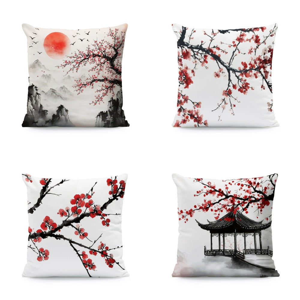 Ink-painting Plum Blossom Yellow Flower Sofa Cushion Cover Without Pillow Core