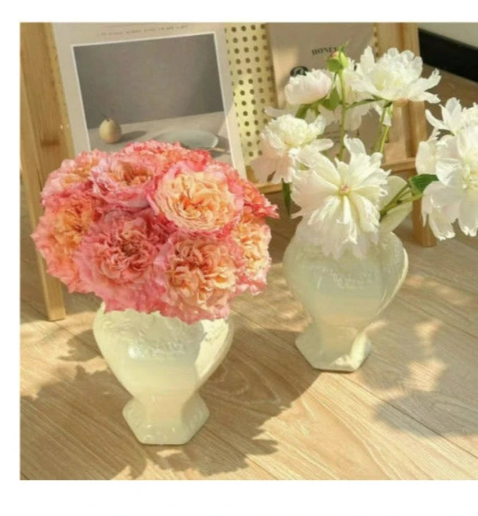 French Modern Ceramic Vase Living Room Hydroponic Flower Arranger Simple Embossed Vases Ornament Ваза Для Цветов Room Decor
