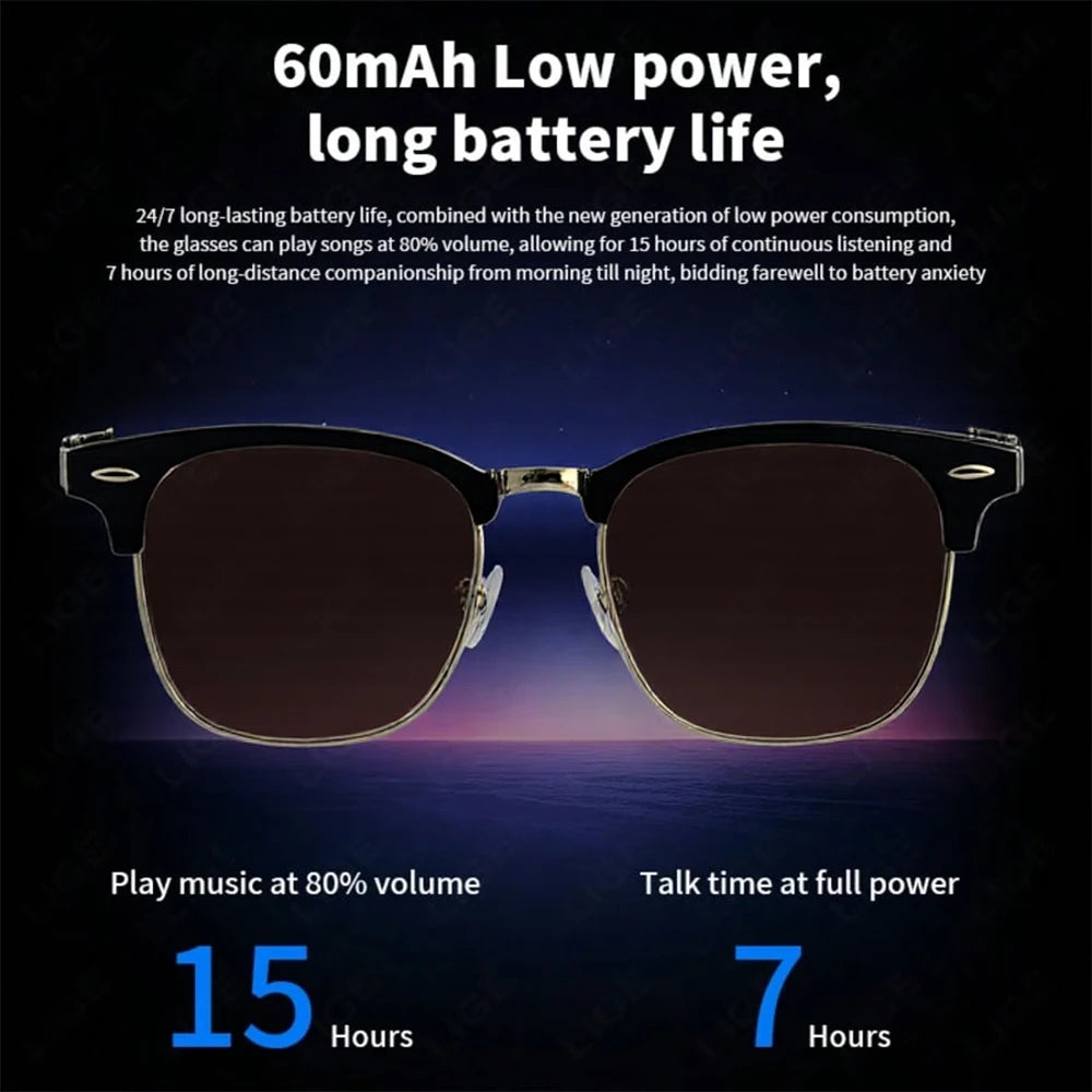 Smart Audio Glasses – Bluetooth 5.4, 144-Language AI Translation, Open-Ear, 9H Battery, UV Protection