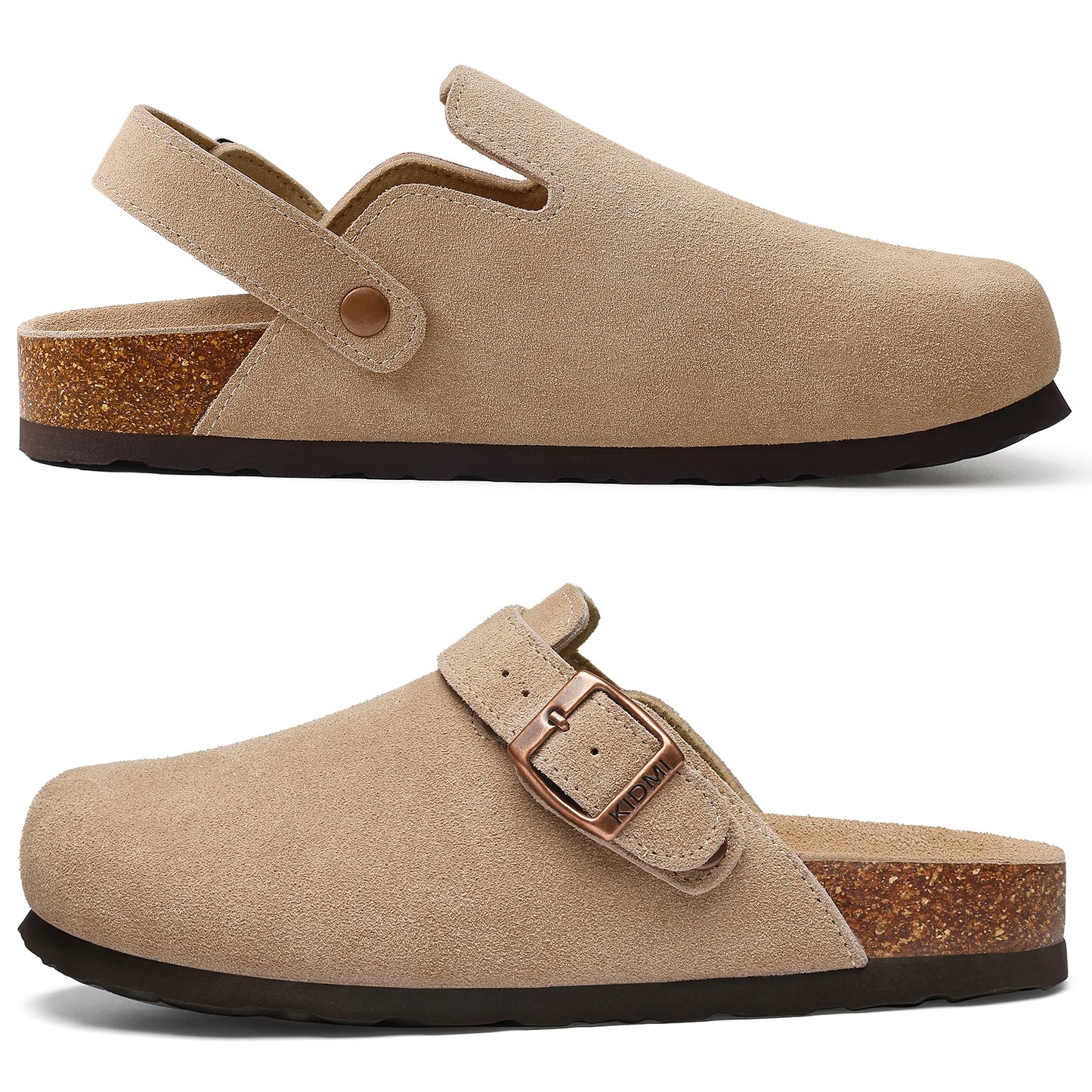 Crestar Women's Suede Clogs with Arch Support – Cork Footbed Leather Mules