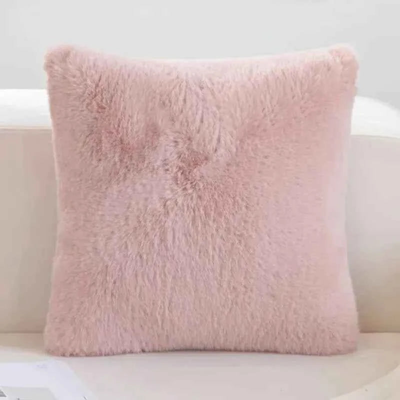 Ultra Soft Throw Pillows Case Faux Rabbit Fur Luxury Warm Plush Decorative Pillow Cushion Cover For Sofa Bedroom Living Room