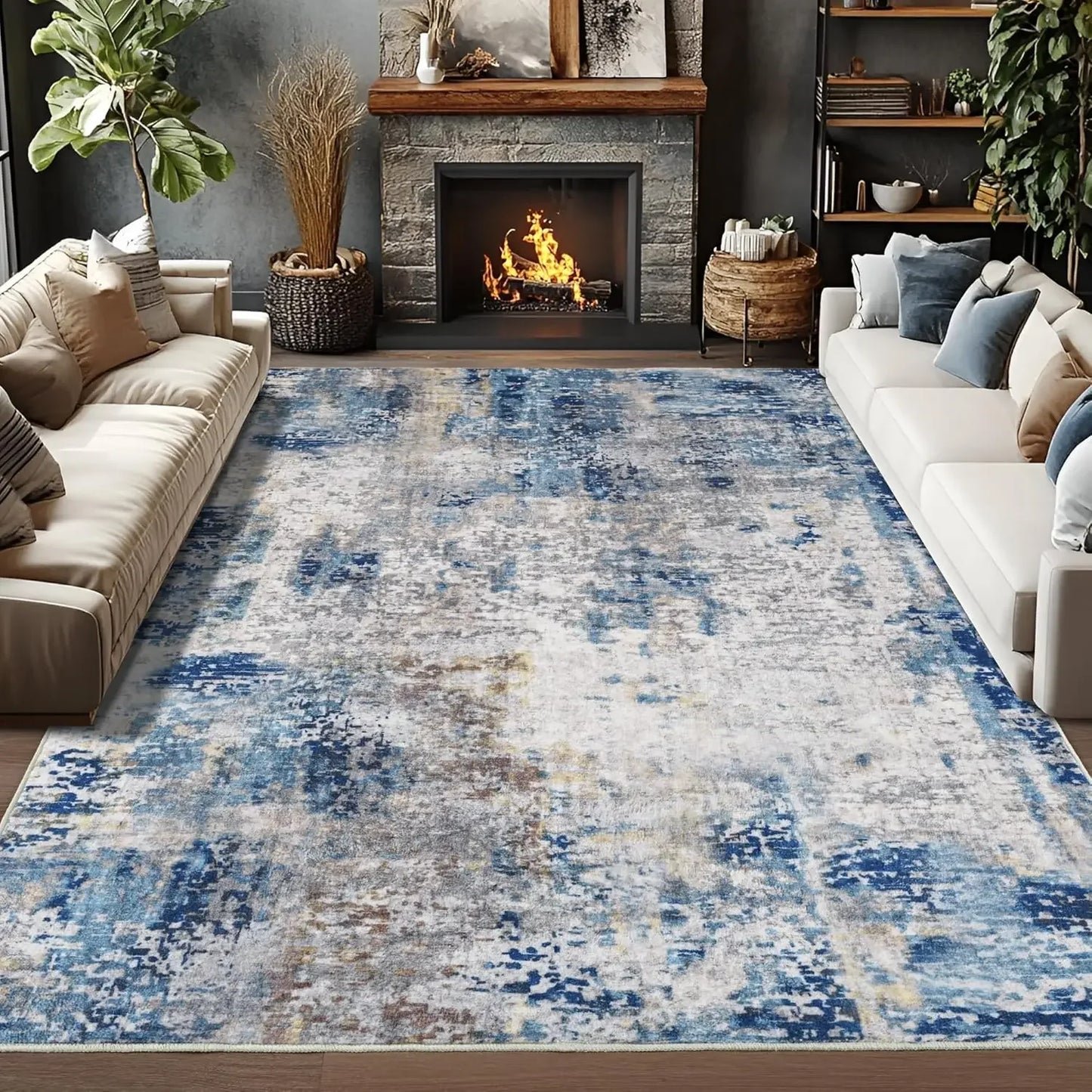 VIKAMA Modern Abstract Washable Area Rug – Stain Resistant Non-Slip Soft Indoor Carpet