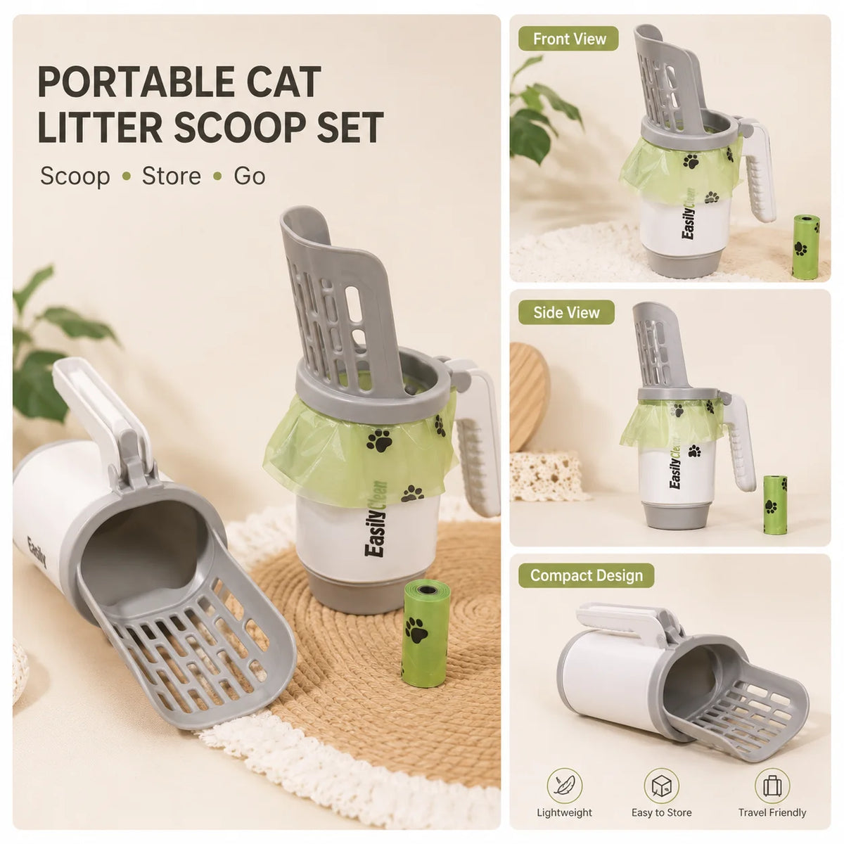 Cat Litter Scoop with Integrated Waste Bin