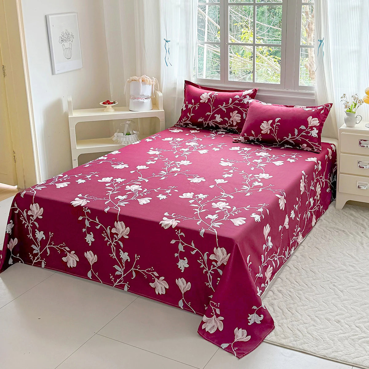 Floral Printed Flat Top Sheet | Single, Queen, King