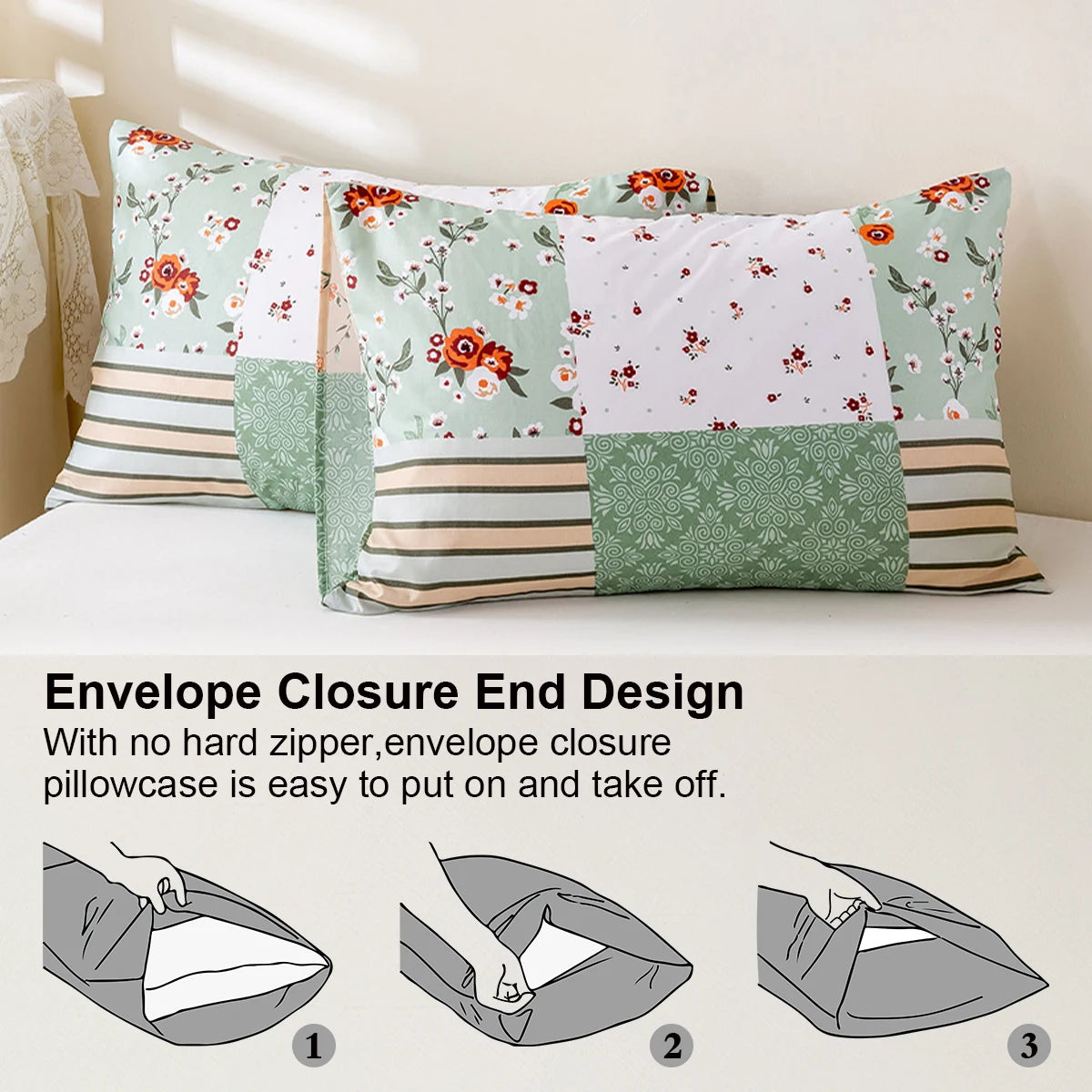 Green Patchwork Duvet Cover Set, Soft All-Season Bedding