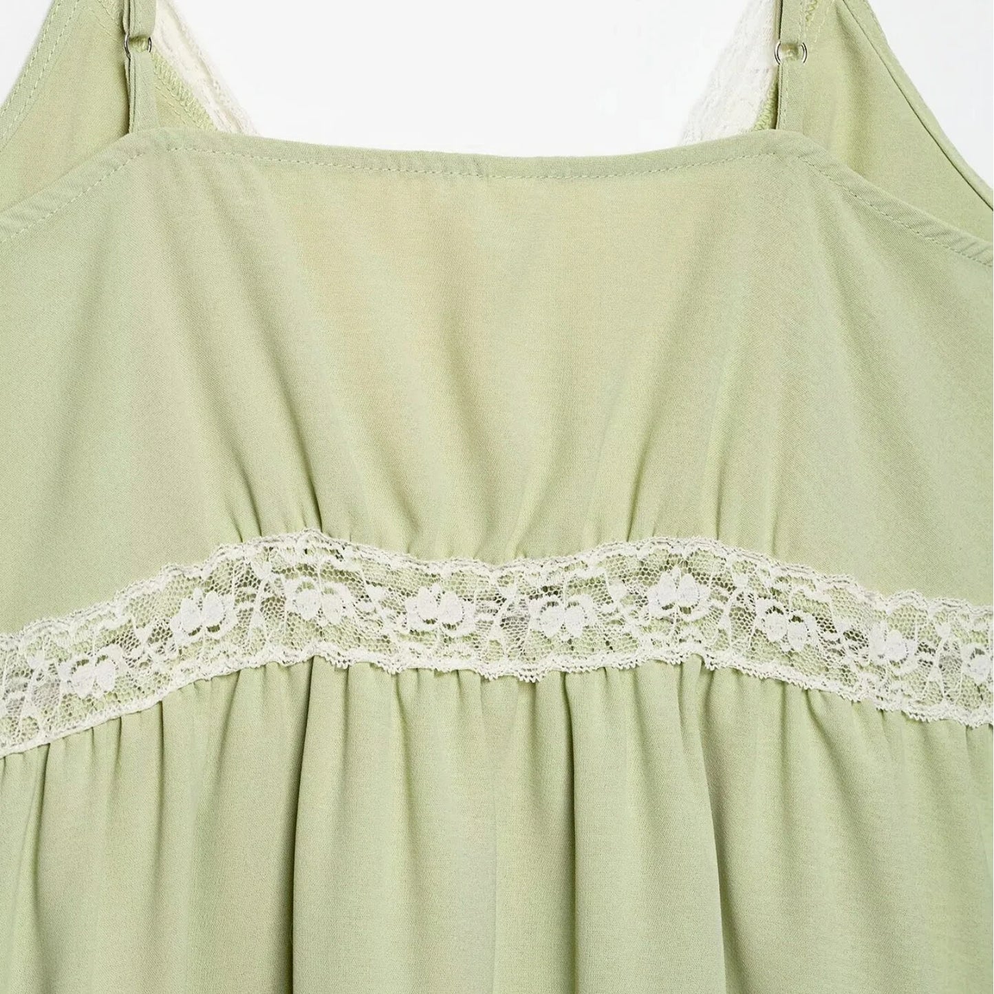 Women's Light Green Spaghetti Strap Lace Camisole Top – Sexy V-Neck Off Shoulder Backless Summer Tank