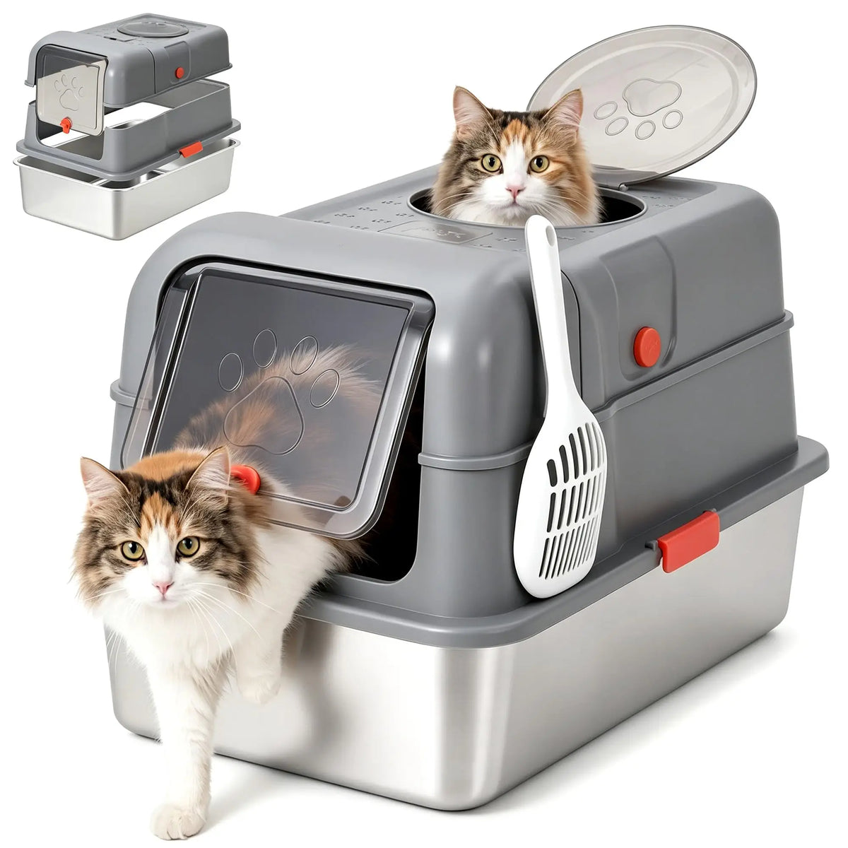 XL Metal Litter Box with Lid, Dog-Proof, High-Sided