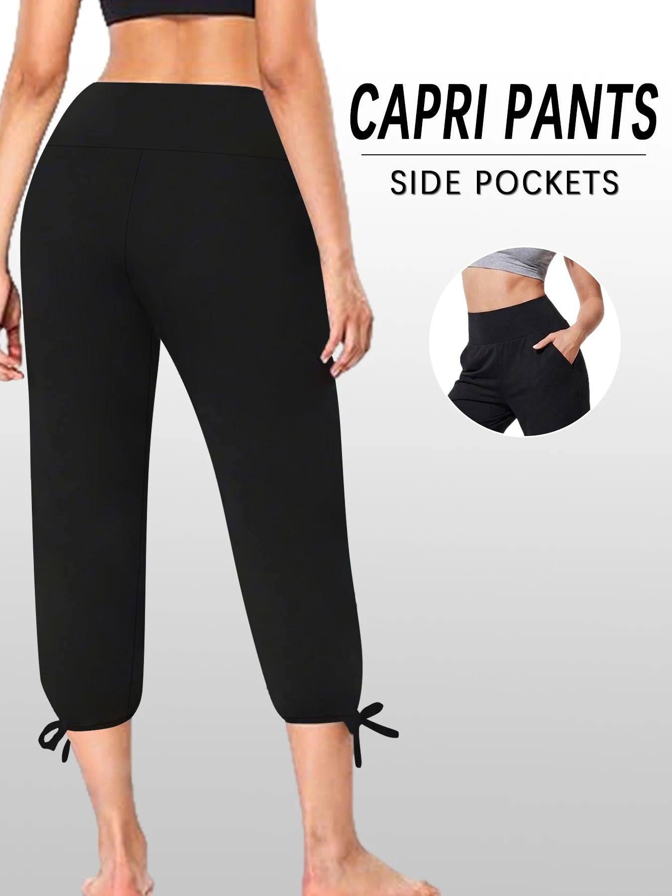 Women's Loose Capri Yoga Pants — Soft Elastic Joggers with Side Pockets