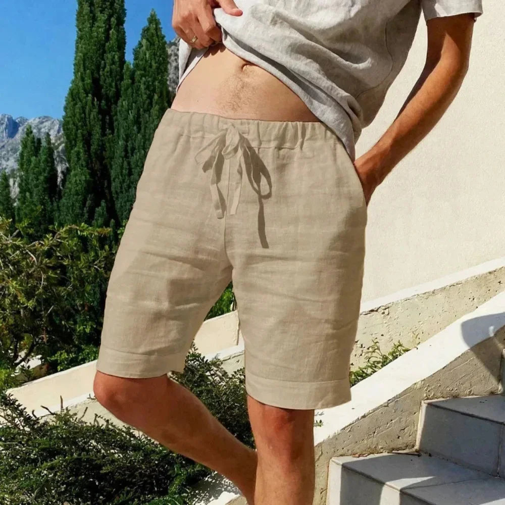 Men's Cotton Linen Hawaii Beach Shorts — Loose Solid Color Versatile Streetwear