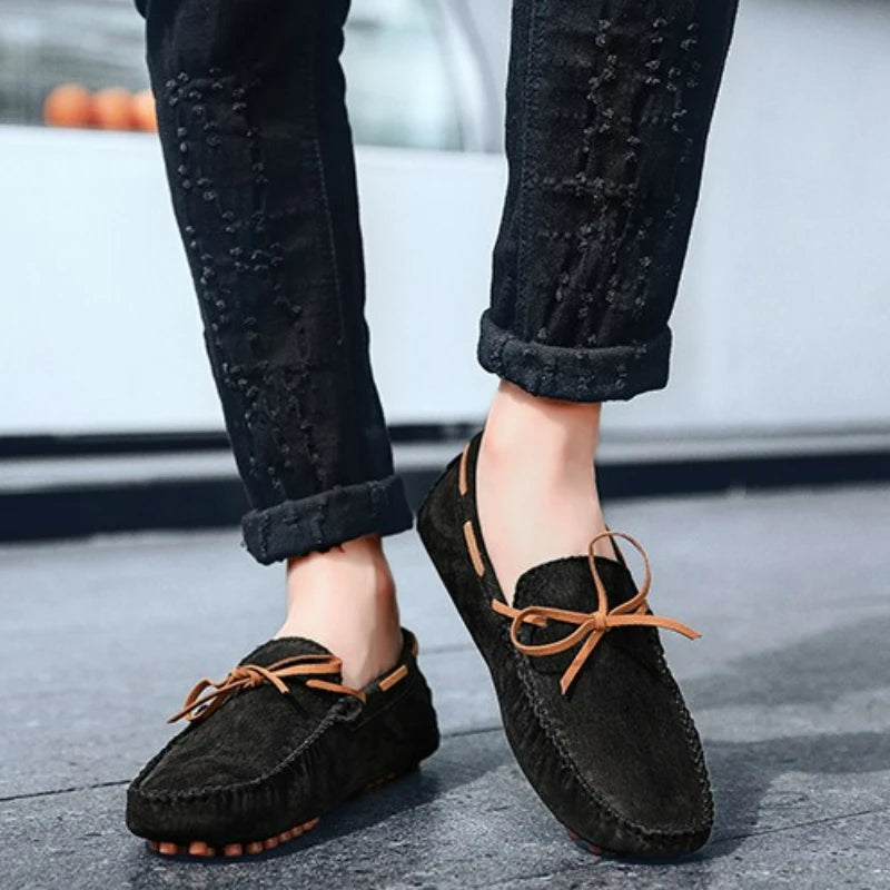 Mocassins en daim pour hommes | Chaussures de conduite classiques en cuir à enfiler | Grandes tailles 38-49