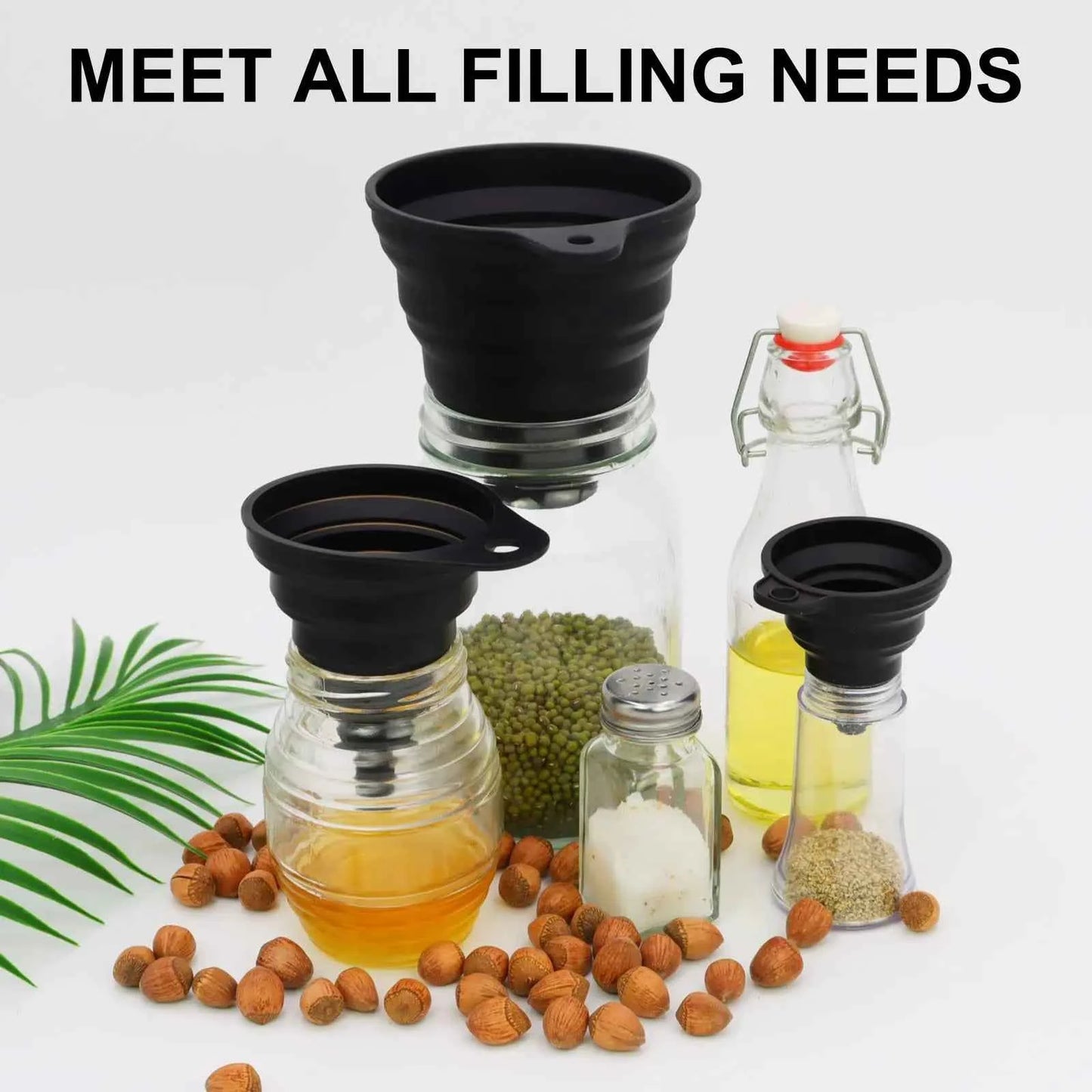 Silicone Funnels For Kitchen Use Filling Bottles ,Liquid, Powder Transfer (3 Pcs ) ,1 Mini/1 Small/1 Wide Mouth Funnel Set