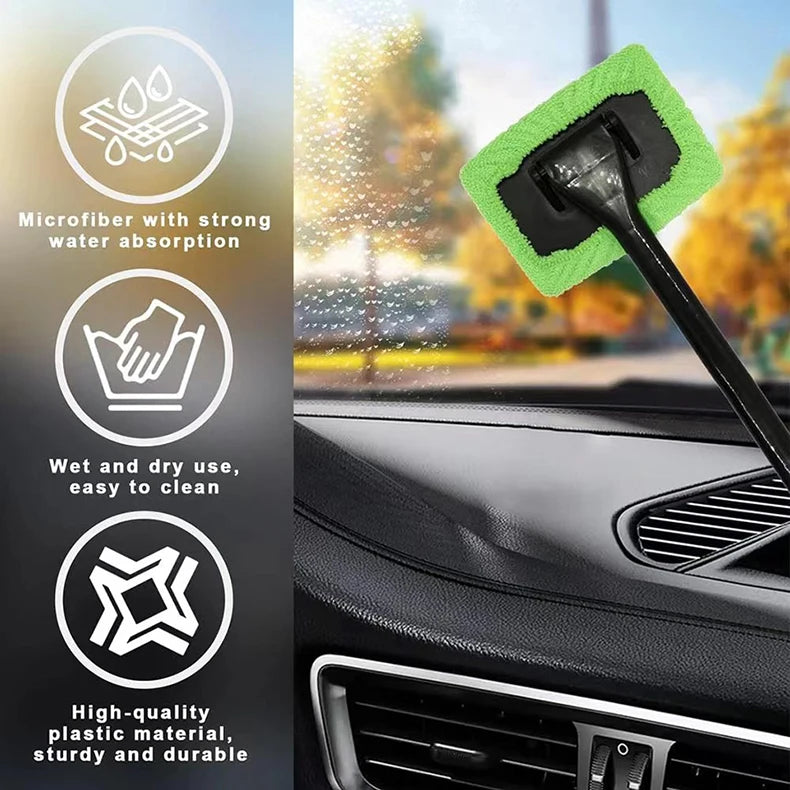 Car Window Cleaner Brush Kit – Long Handle Windshield Interior Glass Wiper