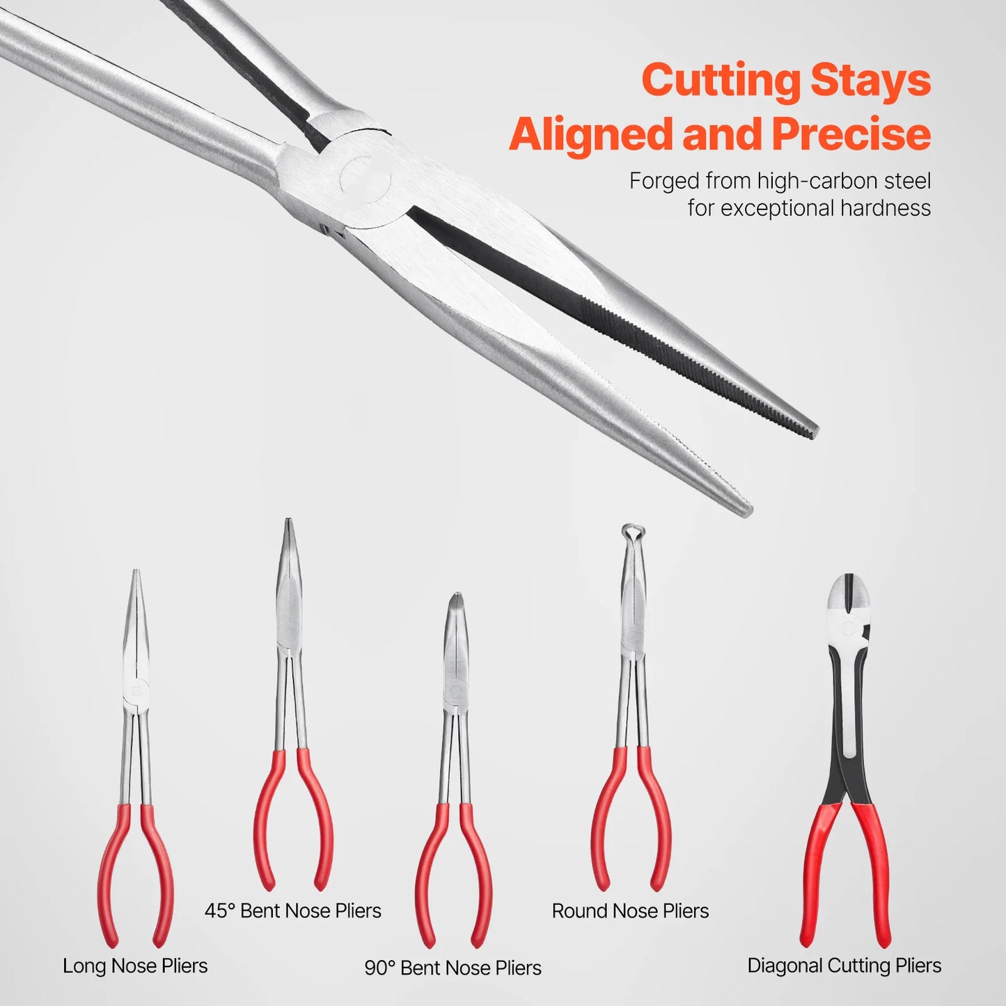 5-Piece Needle Nose Pliers 11in Long Needle Nose Pliers Set Diagonal Cutting Pliers 45°/90° Bent Round Nose Plier