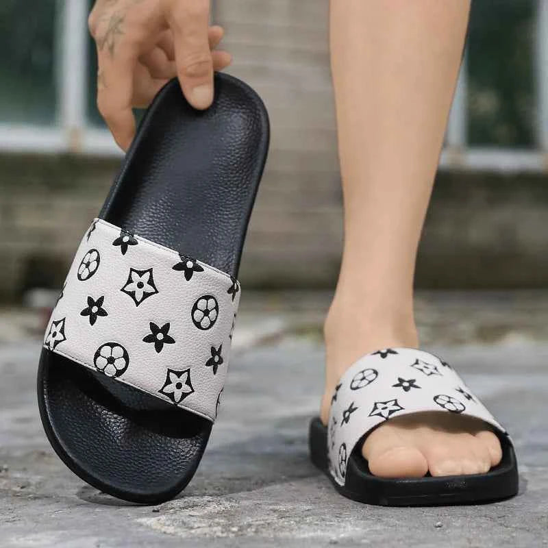 Men's Fashion Slippers Color-blocked Round Toe Heel Wearable Lightweight Anti-slip Quick-drying Classic One-shoulder Slippers