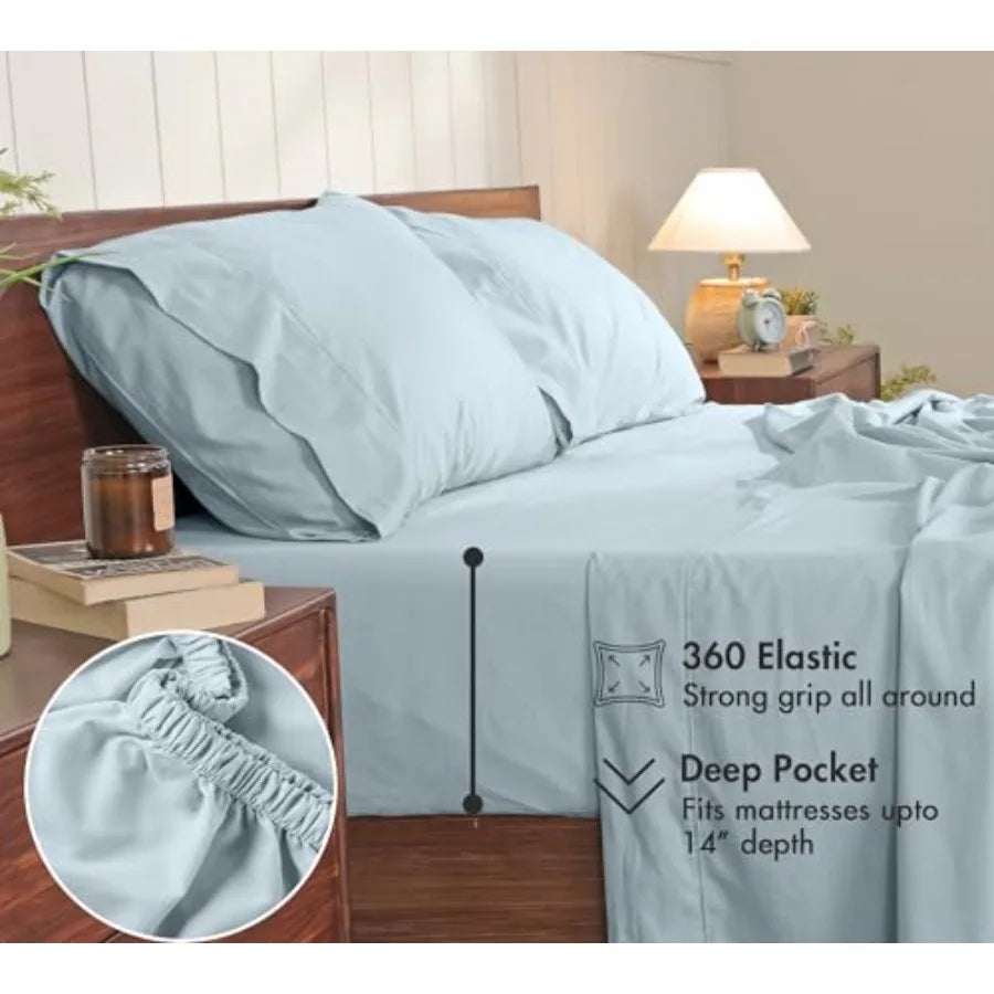 100% Cotton Percale Sheets Crisp Cooling Summer Bed Sheets for Hot Sleepers, Deep Pocket 14", Soft Peach Finish, Breathable and