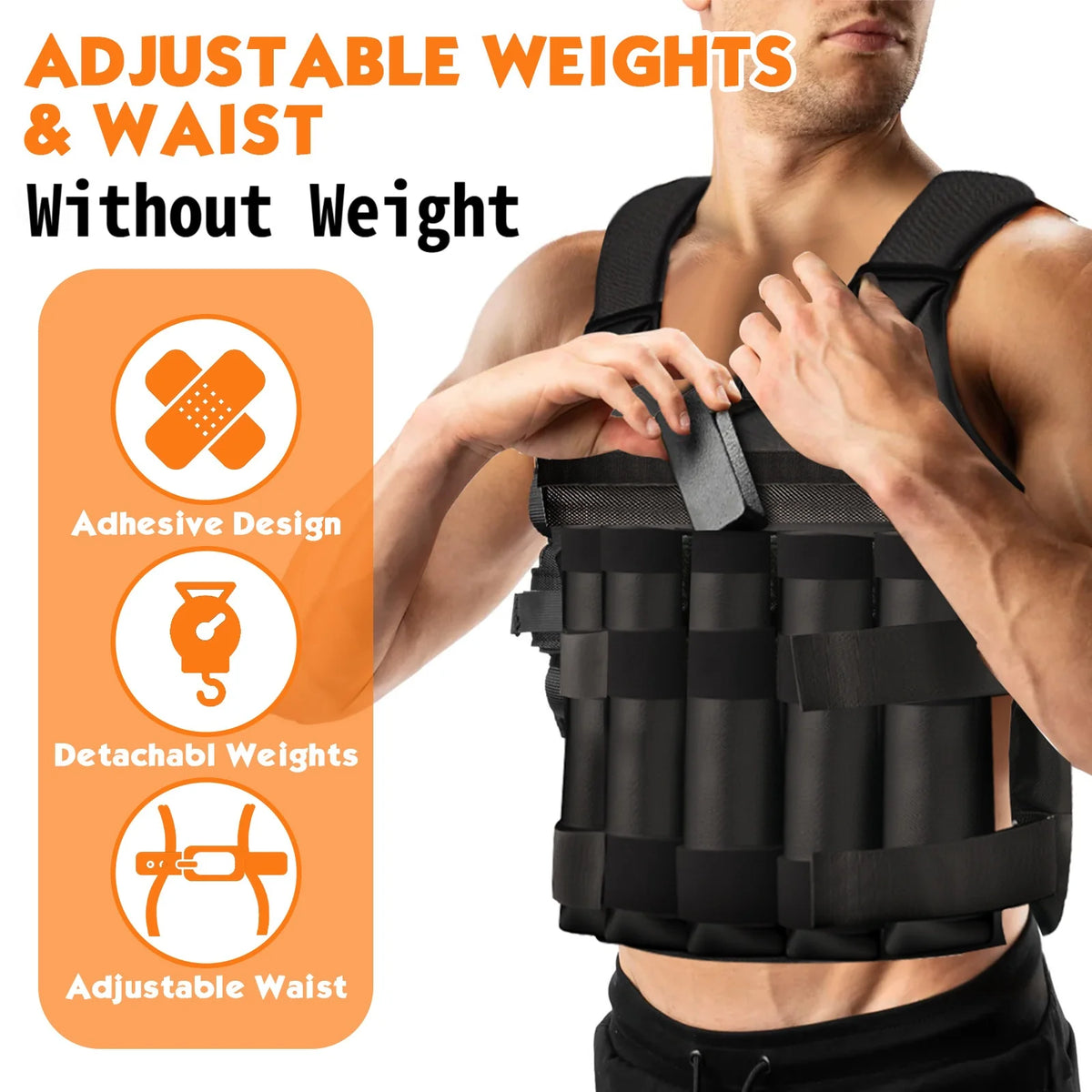 Adjustable Weighted Vest for Men And Women, Heavy Duty Weighted Vest, Black Oxford Fabric, for Strength Training, Cardio - Ergonomic Design, Muscle Building, Running Gear, Outdoor Fitness (Weight Plates Not Included)