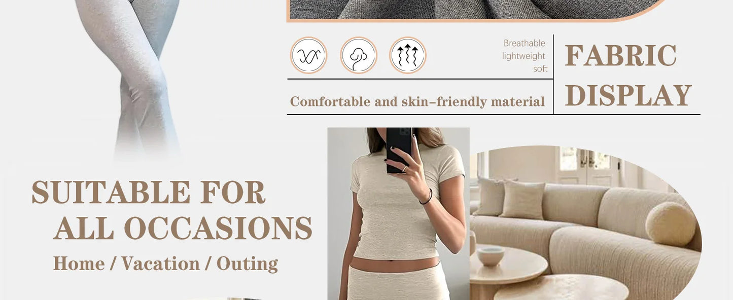 Ensemble de yoga 2 pièces pour femme, manches courtes — pantalon évasé et crop top