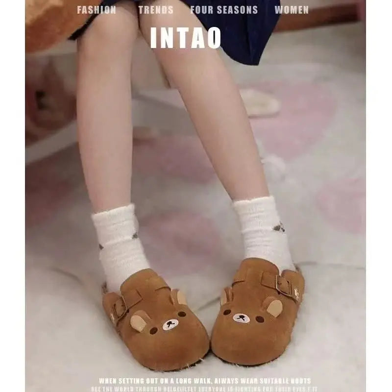 Cute Little Bear Baotou Boken Shoes For Women Spring New Edition Boken Shoes Thick Bottom Retro Half Baotou Single Shoes Cartoon