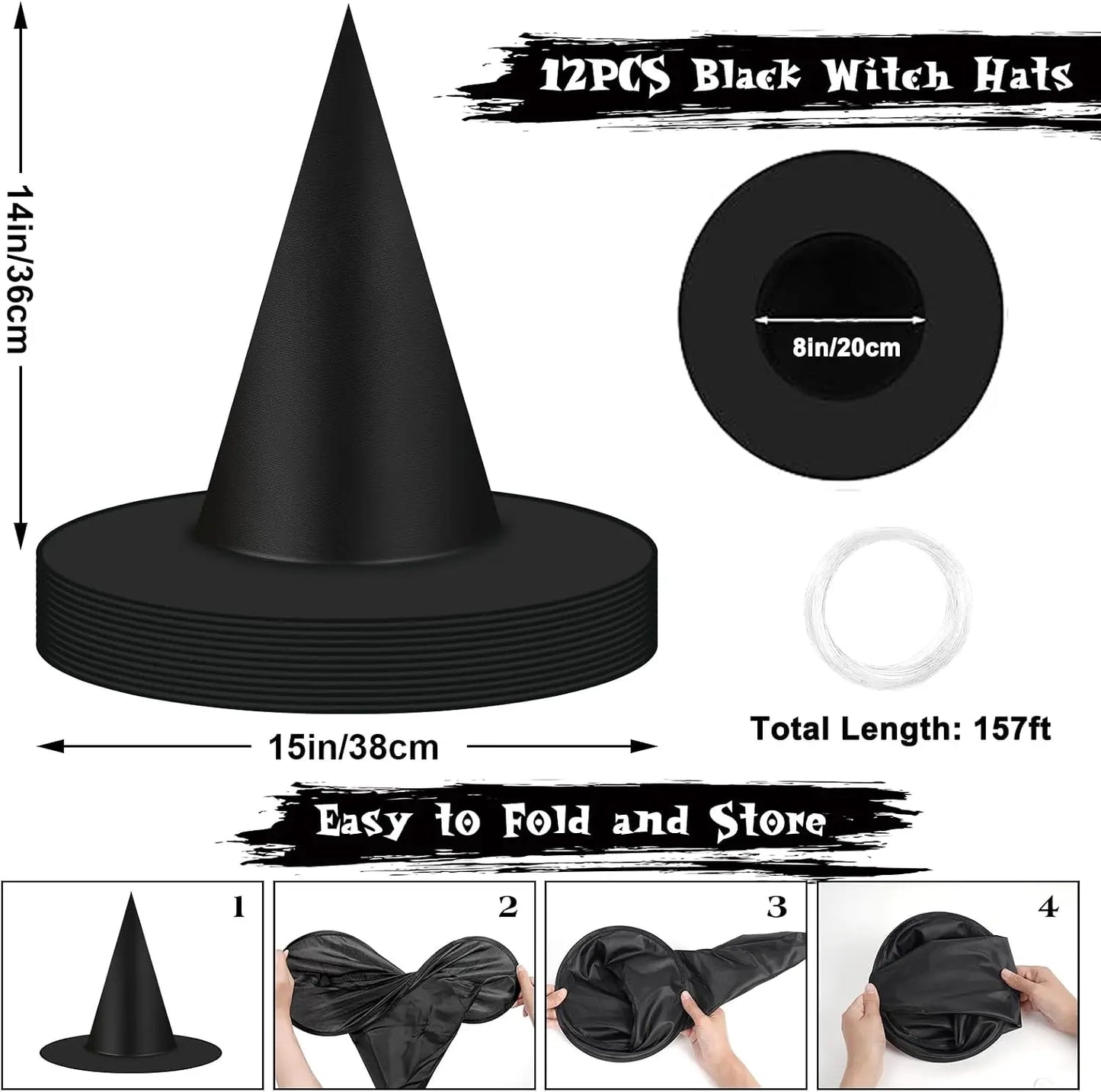 12 Pcs Halloween Witch Hat Decorations Outdoor Indoor, Floating Witch Hats Hanging Witches Hats Bulk, Thickened Wizard Hats With