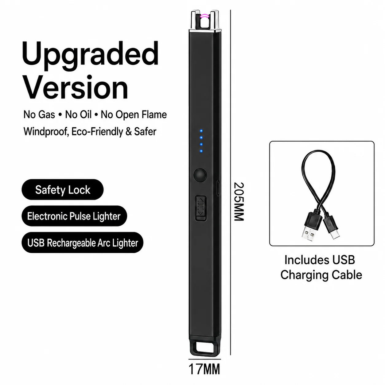 Electric Arc Candle Lighter – USB Rechargeable, Windproof Flameless Plasma, Long Reach & LED Display