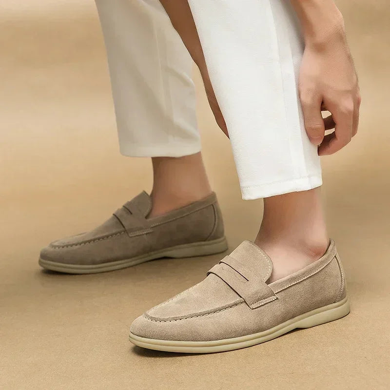 Mocassins Homme de Luxe en Daim Beige | Chaussures d'Affaires Souples à Enfiler