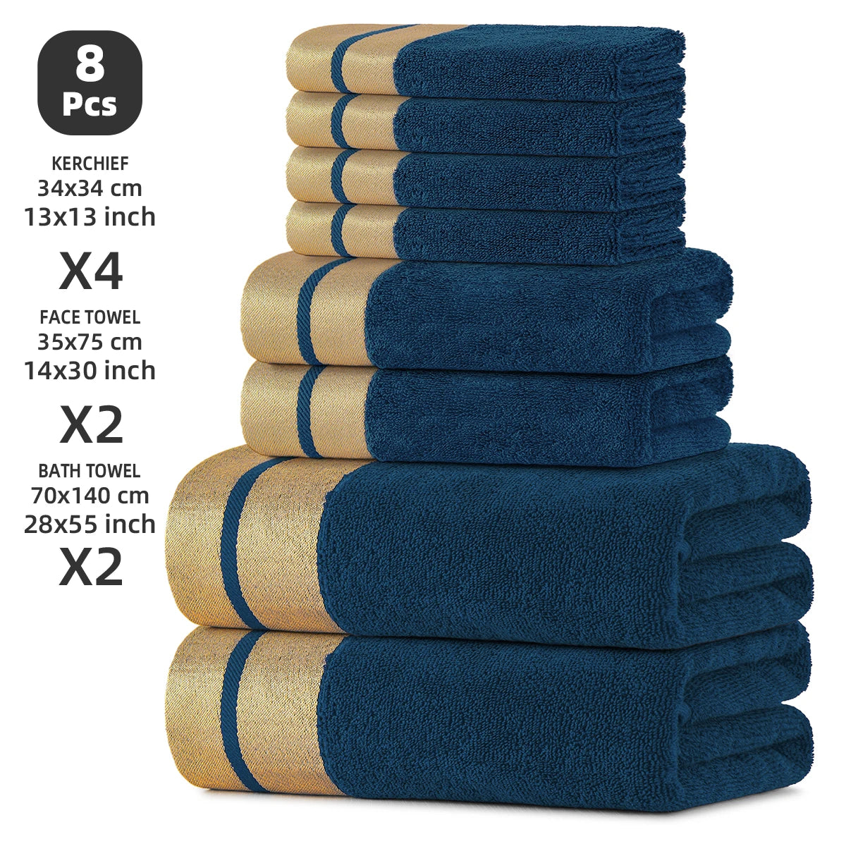 8-Piece Luxury Pure Cotton Bath Towel Set, 2 Bath Towels + 2 Face Towels