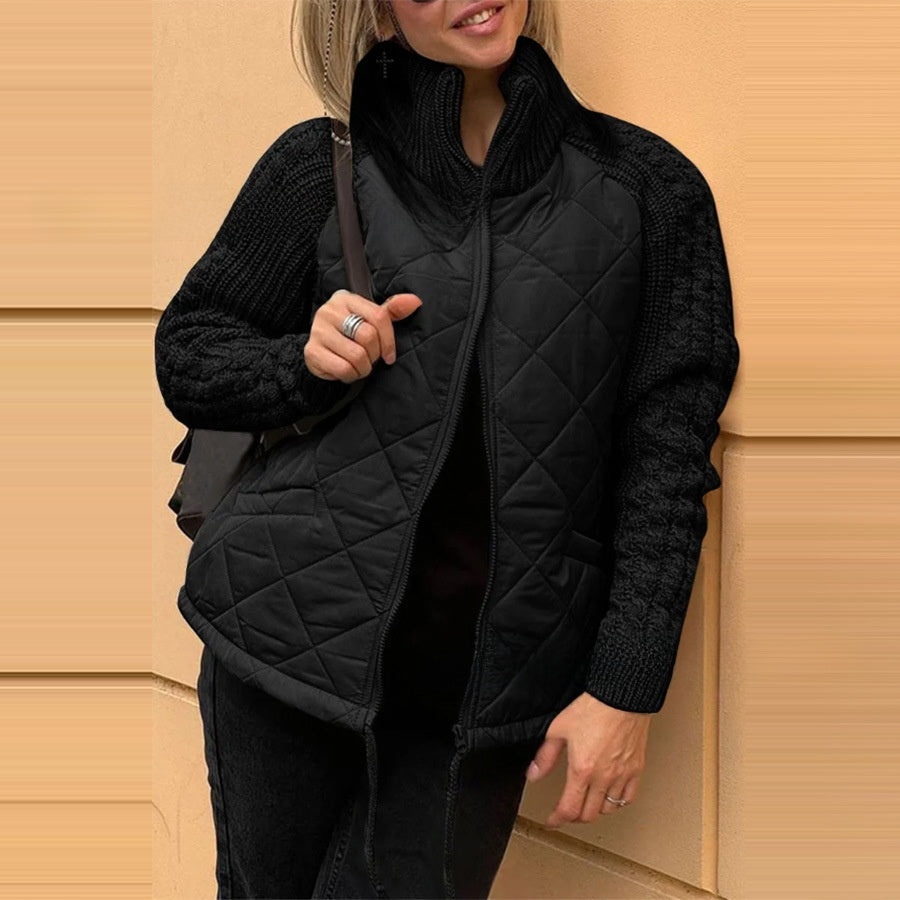 Women's Zippered Stand Collar Cardigan - Modern Zip-Up Sweater
