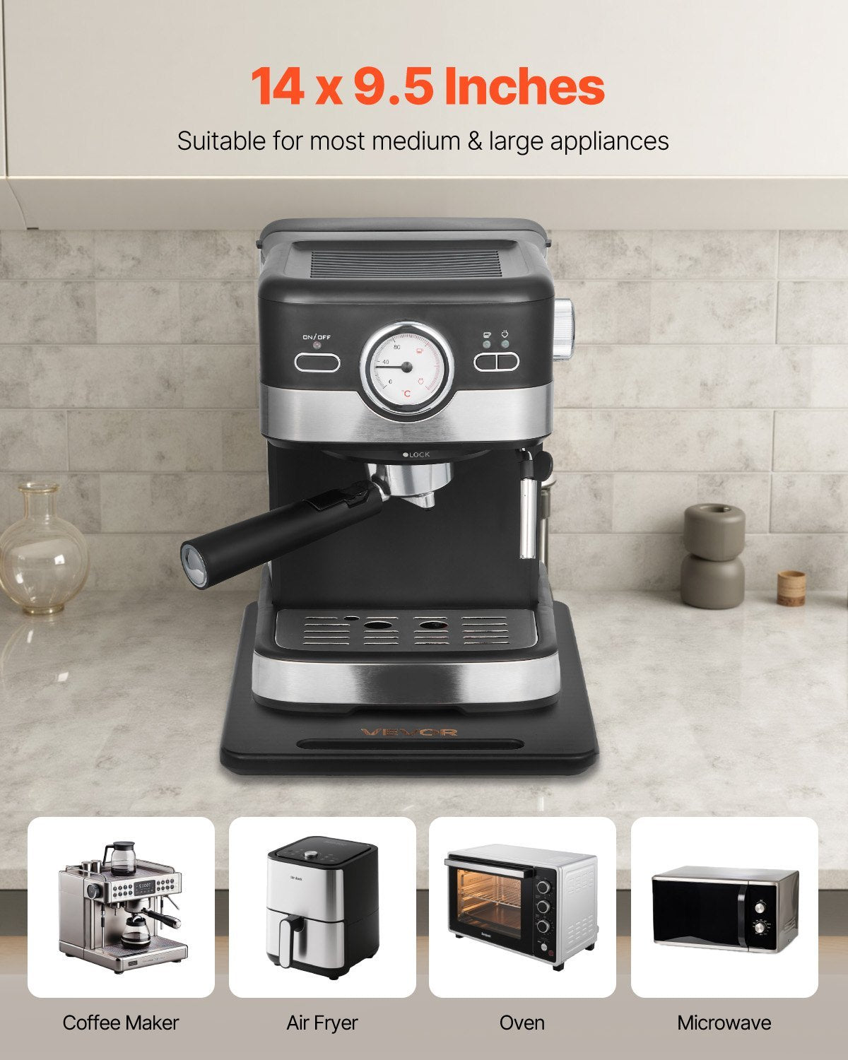 Coffee Maker Appliance Slider - 14x9.5 Inch Under-Cabinet Sliding Tray